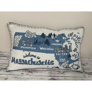 Massachusetts‎ Map Decorative Pillow Rectangle Cotton Throw 20x13” Cape Cod Blue